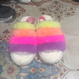 UGG Fluff Yeah Multicolor Pride Plush Slipper  Womens Slides